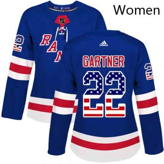 Womens Adidas New York Rangers 22 Mike Gartner Authentic Royal Blue USA Flag Fashion NHL Jersey